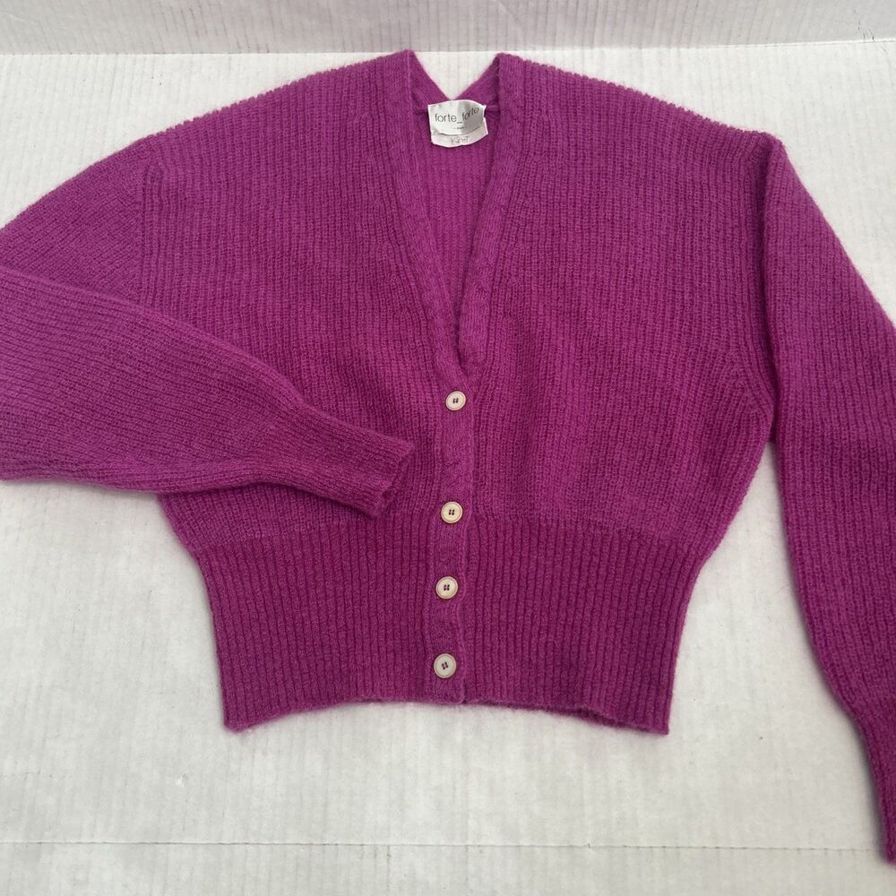 FORTE_FORTE Fuschia Fine-Knit Mohair-Blend Cardigan Sz S Made In Italy
